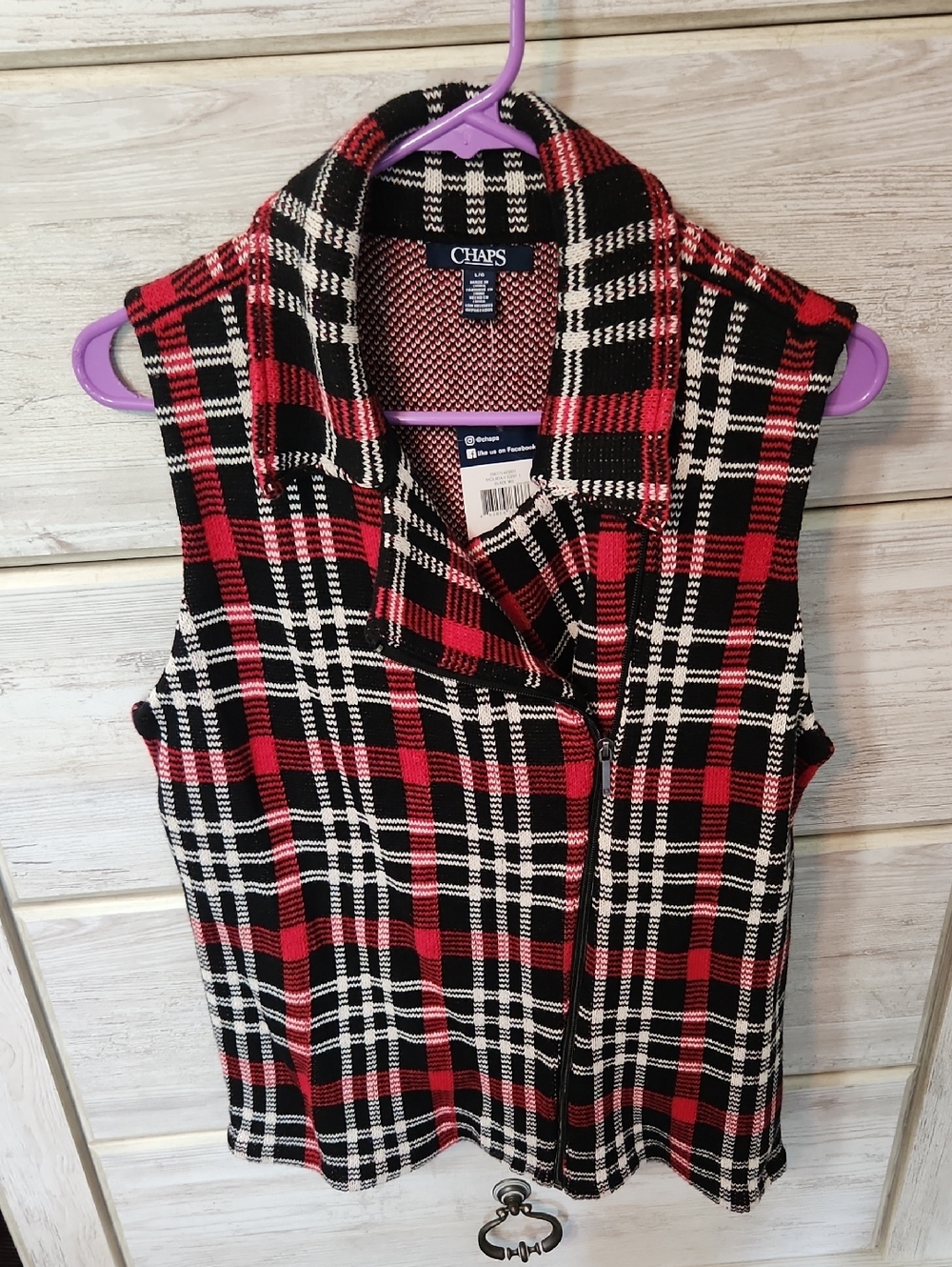 Chaps Red Black White Plaid Sleeveless Tunic Vest